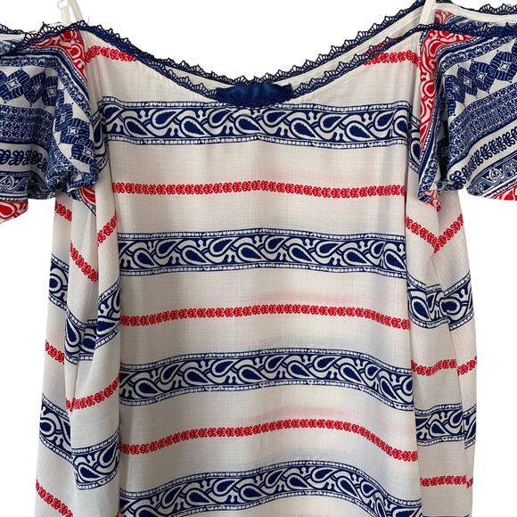 Off the Shoulder Boho Cami Top American Country Western White Ruffled Size Large - Picture 2 of 7